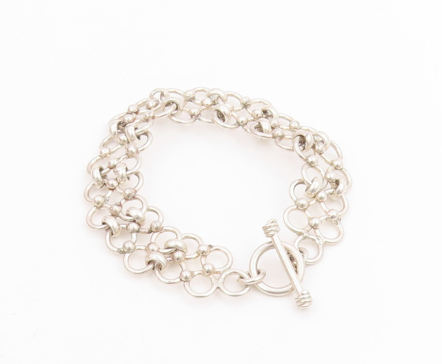 925 Sterling Silver Vintage Bracelet Interlocking Open Circles Wide Link BT11720