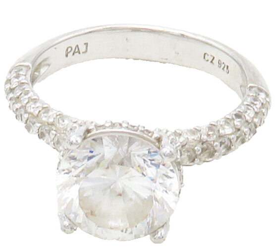 925 Sterling Silver  Shiny Cubic Zirconia Solitaire Accent Ring Sz 6  RG16815
