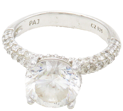 925 Sterling Silver  Shiny Cubic Zirconia Solitaire Accent Ring Sz 6  RG16815