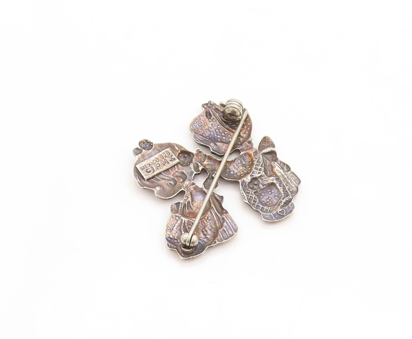 925 Sterling Silver Vintage Brooch Pin PMI Girls Playing With Hairs  BP11354