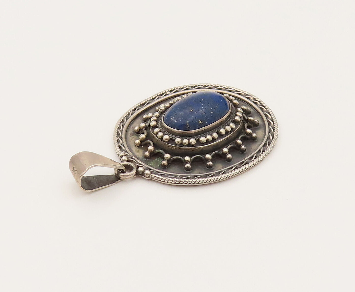 925 Sterling Silver  Vintage Beaded Star Lapis Lazuli Drop Pendant  PT21951