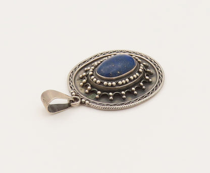 925 Sterling Silver  Vintage Beaded Star Lapis Lazuli Drop Pendant  PT21951