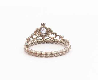 925 Sterling Silver Vintage Ring PANDORA CZ Disney Princess Crown  Sz 6  RG35453