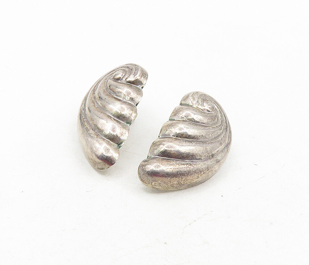 925 Sterling Silver  Vintage Dark Tone Fluted Swirl Wing Drop Earrings  EG4619