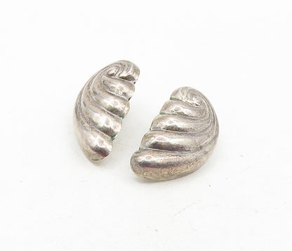 925 Sterling Silver  Vintage Dark Tone Fluted Swirl Wing Drop Earrings  EG4619