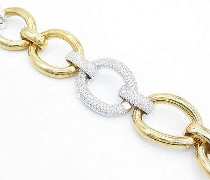 925 Sterling Silver Cubic Zirconia Two Tone Large Chain Bracelet BT2167