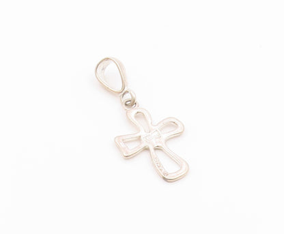 925 Silver   Vintage Open Religious Cross With Love Heart Pendant  PT20553