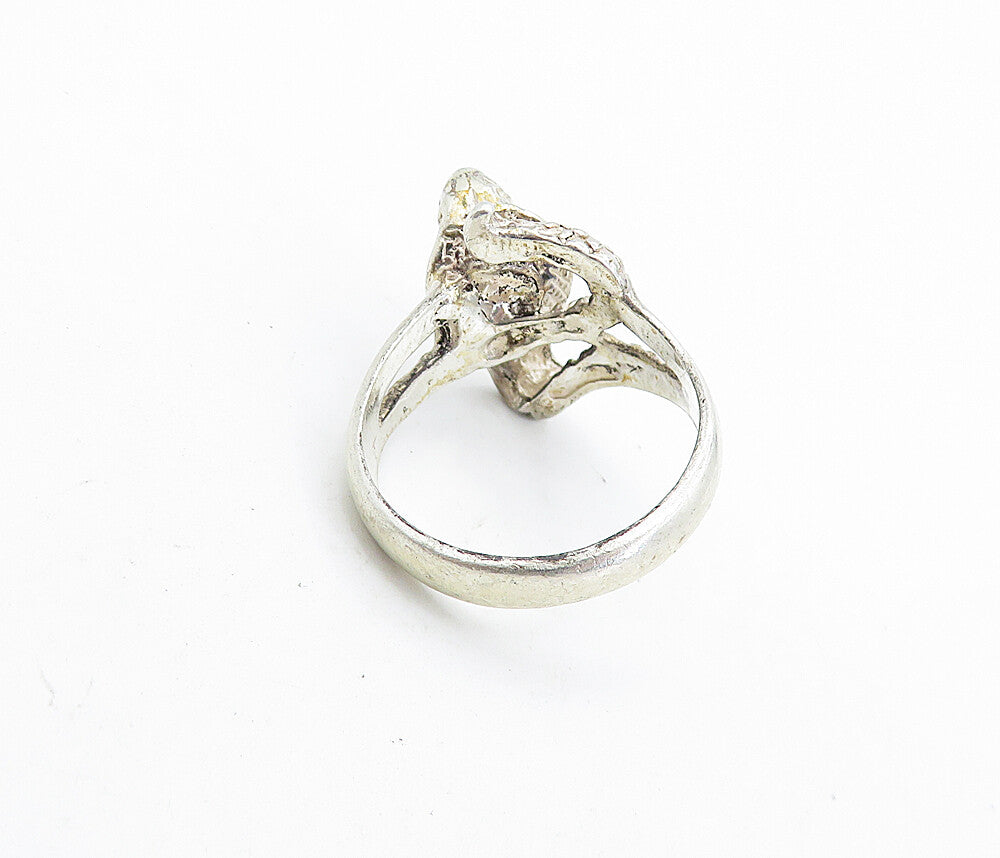 925 Sterling Silver  Vintage Sculpted Cobra Snake Motif Band Ring Sz 9  RG7076