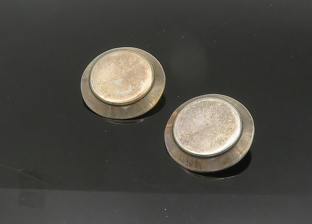 MEXICO 925 Sterling Silver  Vintage Hollow Round Non Pierce Earrings  EG10774