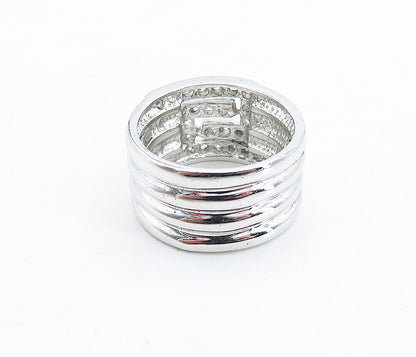 925 Sterling Silver  Sparkling Topaz Shiny Ribbed Band Ring Sz 9  RG5843