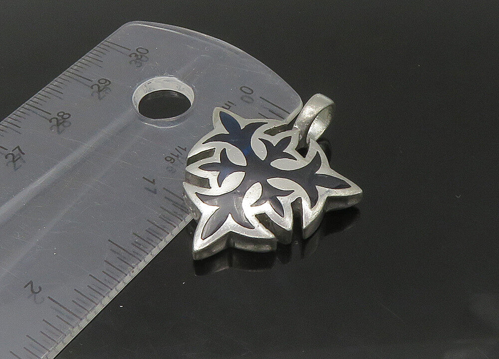 BICO 925 Sterling Silver   Vintage Blue Resin Design Hollow Pendant  PT18295