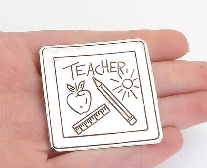 MEXICO 925 Sterling Silver  Vintage Teacher Etched Square Brooch Pin  BP2889