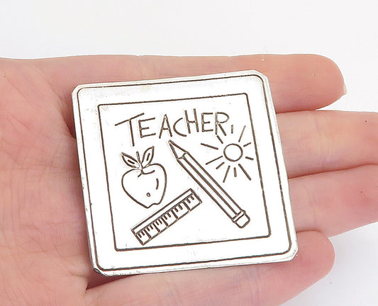 MEXICO 925 Sterling Silver  Vintage Teacher Etched Square Brooch Pin  BP2889
