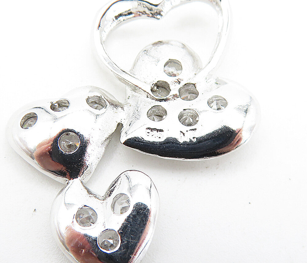 925 Sterling Silver  Sparkling Cubic Zirconia Shiny Love Hearts Pendant PT3580