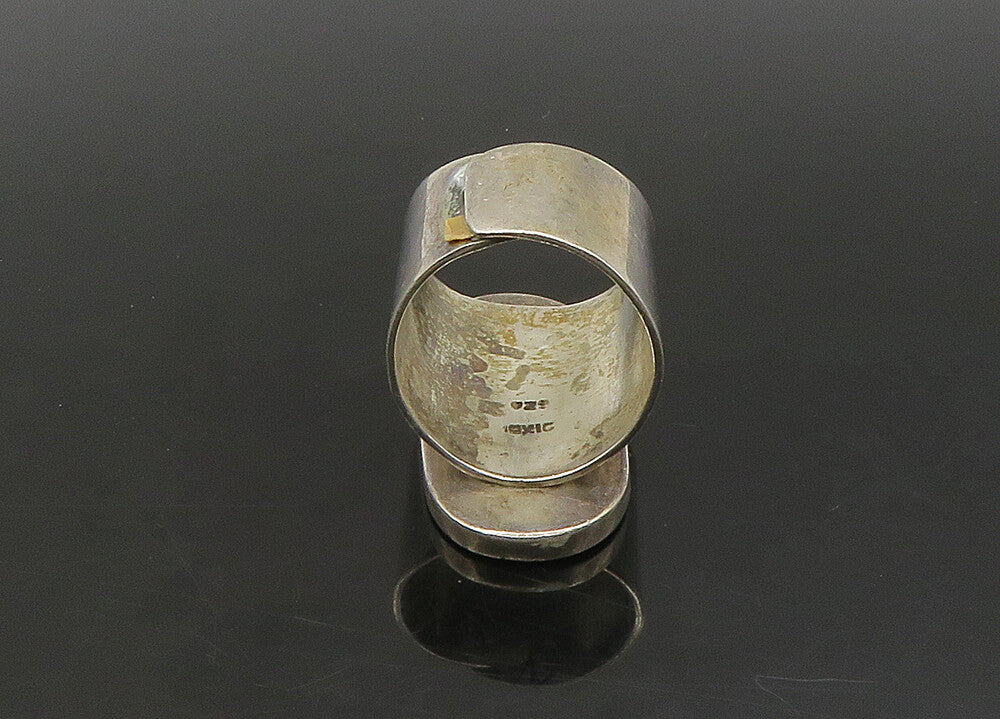 MEXICO 925 Silver  Vintage Inlaid Black Onyx Cocktail Ring Sz 10  RG23312