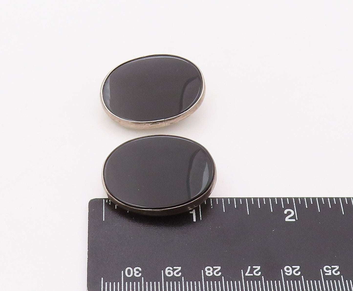 925 Sterling Silver Vintage Earrings NEX NAVAJO Large Oval Onyx  EG13426