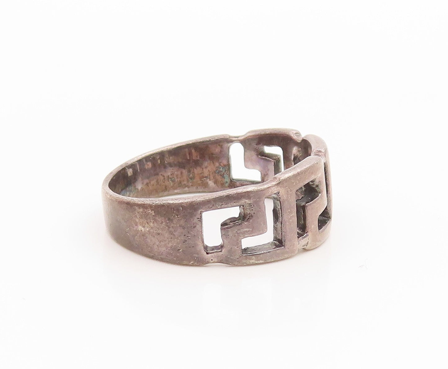 925 Sterling Silver Vintage Ring Geometric Pattern Cutout Band  Sz 9 RG35815