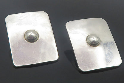 MEXICO 925 Sterling Silver  Vintage Shiny Square Non Pierce Earrings  EG6224