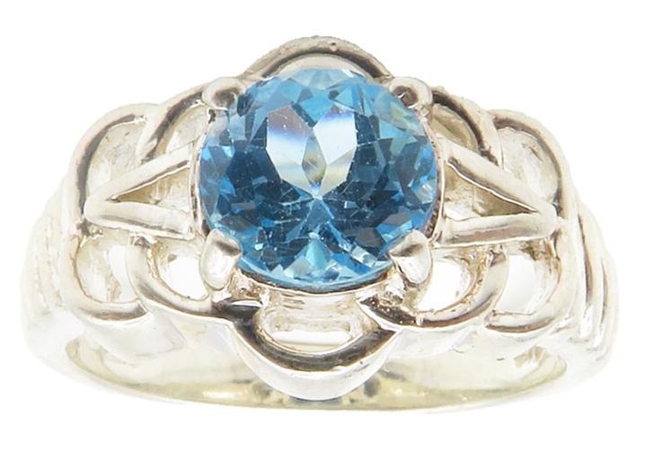 925 Sterling Silver  Blue Topaz Open Floral Shiny Band Ring Sz 7  RG14122