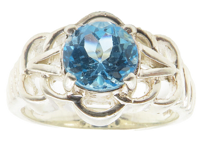 925 Sterling Silver  Blue Topaz Open Floral Shiny Band Ring Sz 7  RG14122