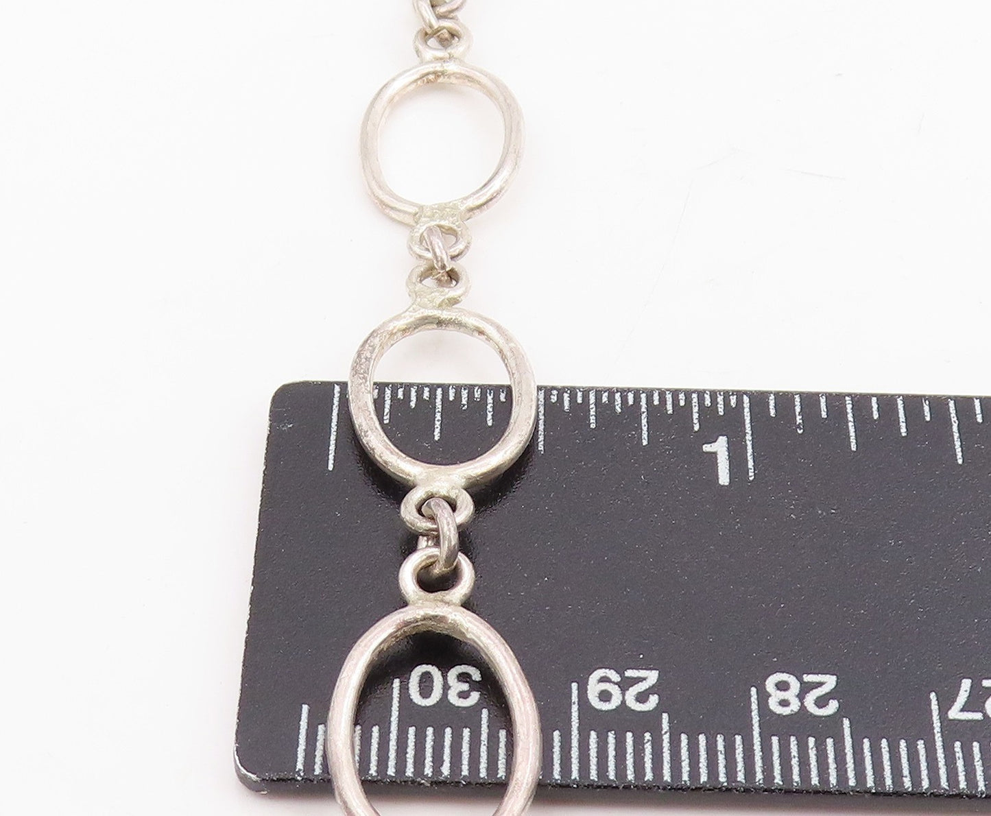 925 Sterling Silver Vintage Necklace Modernist Hollow Oval Link Chain  NE4746