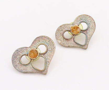 925 Sterling Silver Vintage Earrings Designer Heart With Glass Flower  EG13008