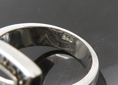 925 Silver  Vintage Cubic Zirconia & Black Spinel Cocktail Ring Sz 9  RG22746
