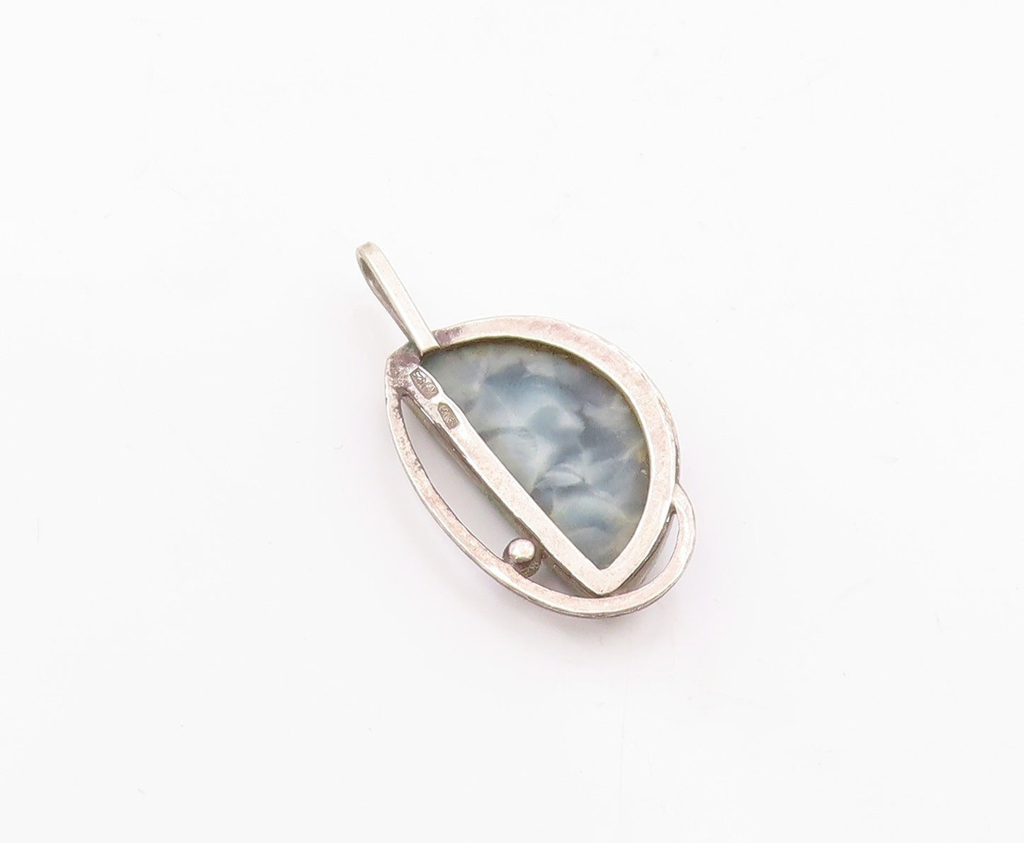 POLAND 925 Sterling Silver Vintage Mother Of Pearl Half Circle Pendant PT19632