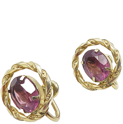 DEC 925 Silver  Vintage Amethyst Gold Plated Twist Non Pierce Earrings  EG4819