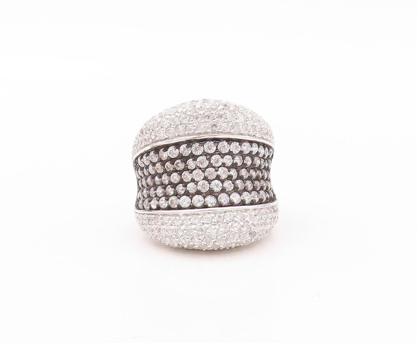 925 Sterling Silver Vintage Ring Designer Large CZ Inlay  Sz 8  RG30769
