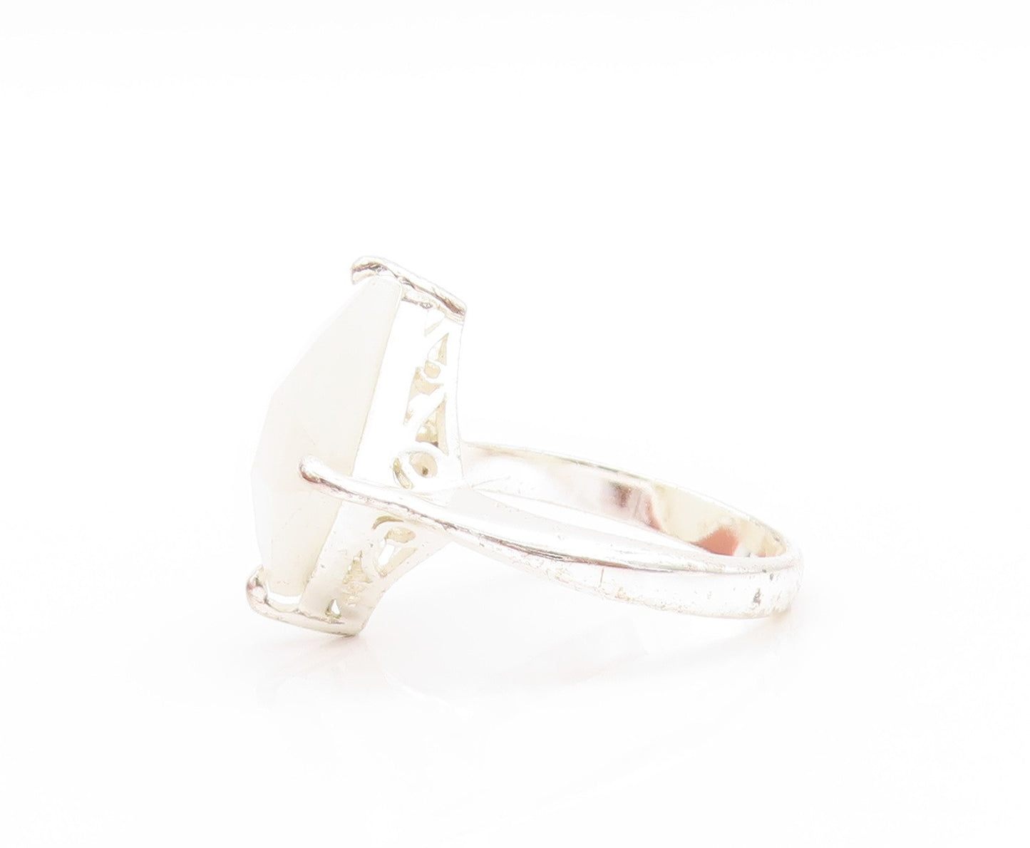 925 Sterling Silver Vintage Ring Minimalist Square Cut Cat's Eye  Sz 7  RG32986