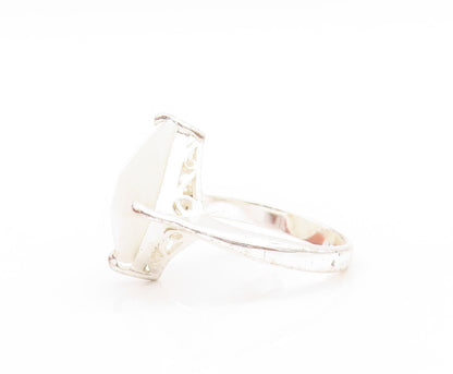 925 Sterling Silver Vintage Ring Minimalist Square Cut Cat's Eye  Sz 7  RG32986