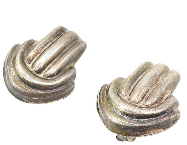 MEXICO 925 Sterling Silver  Vintage Fluted Design Non Pierce Earrings  EG3836