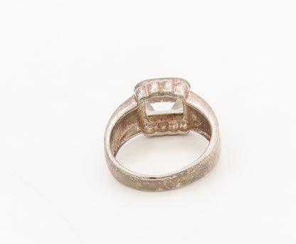 925 Sterling Silver  Vintage CZ Beaded Raised Bordered Ring Sz 6.5  RG27310