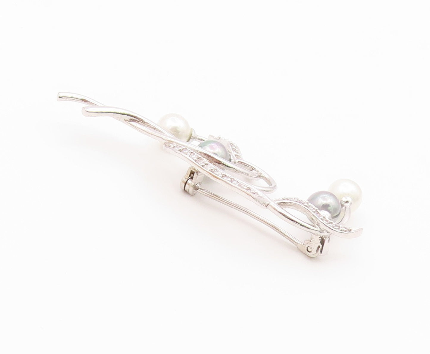 925 Silver  Vintage Blue & White Pearls & Topaz Floral Brooch Pin  BP8880