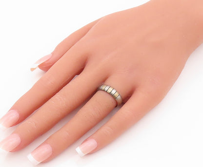 925 Sterling Silver Vintage Ring Dark Tone Grooved Lines  Sz 6.5  RG31790