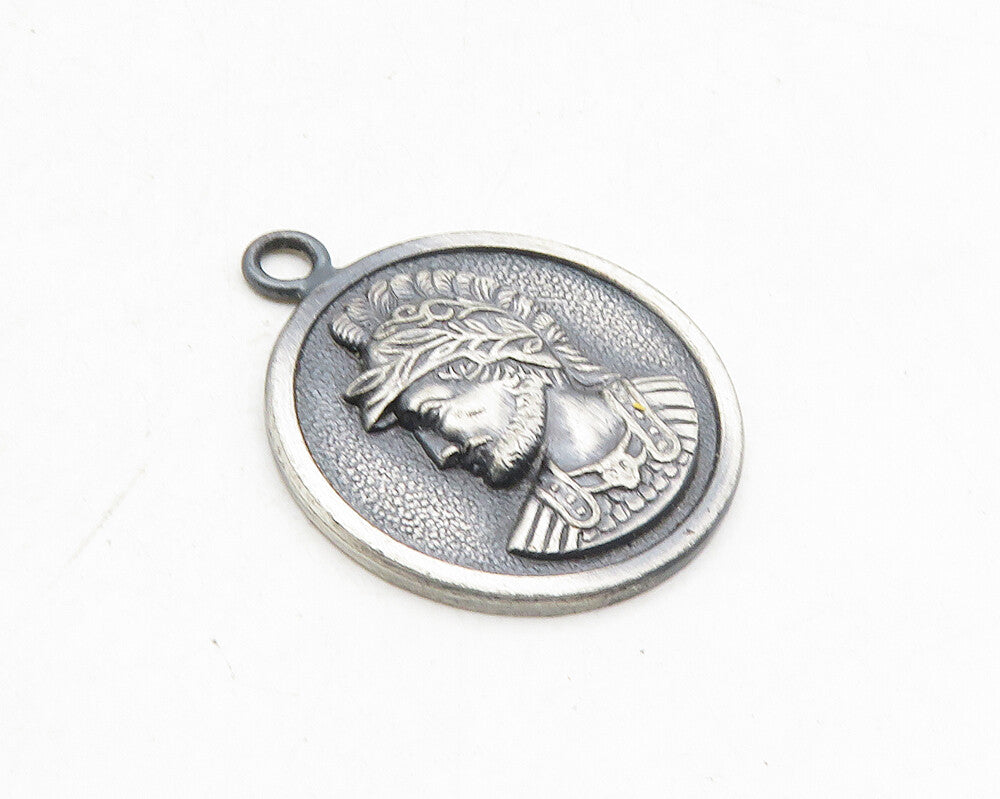 925 Sterling Silver  Vintage Oxidized Gladiator Face Profile Pendant  PT7660
