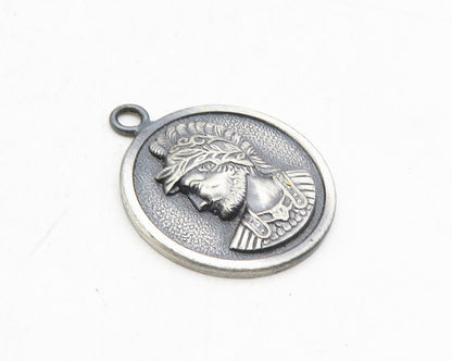 925 Sterling Silver  Vintage Oxidized Gladiator Face Profile Pendant  PT7660