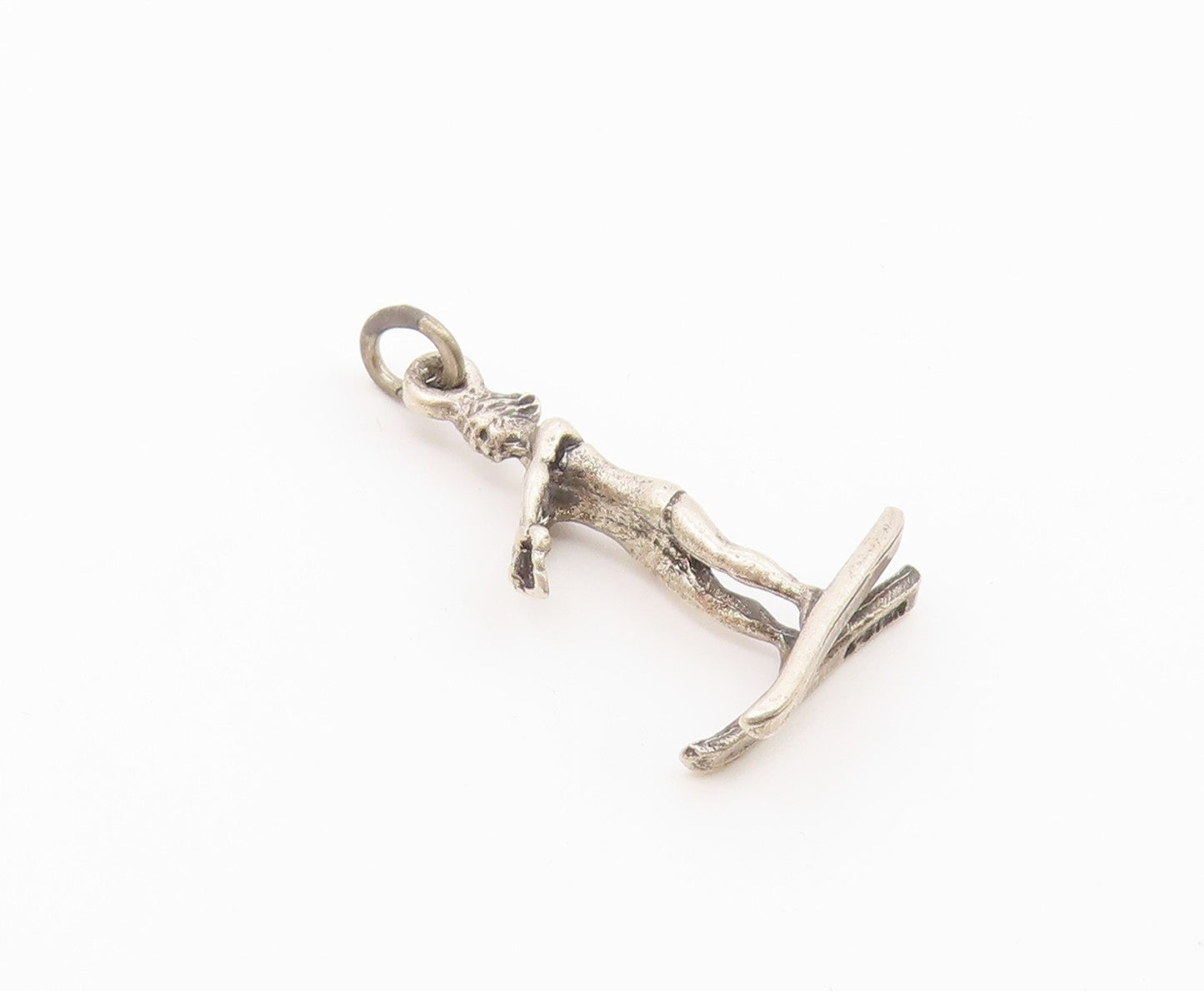 925 Sterling Silver  Vintage Shiny Petite Water Ski Sports Pendant  PT18379
