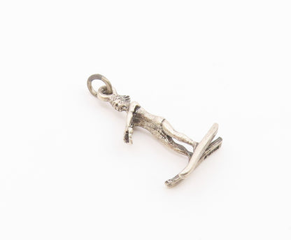925 Sterling Silver  Vintage Shiny Petite Water Ski Sports Pendant  PT18379