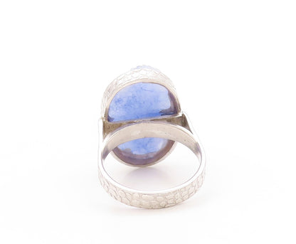 925 Sterling Silver Vintage Ring Oval Shape Blue Drusy Quartz  Sz 7  RG32797