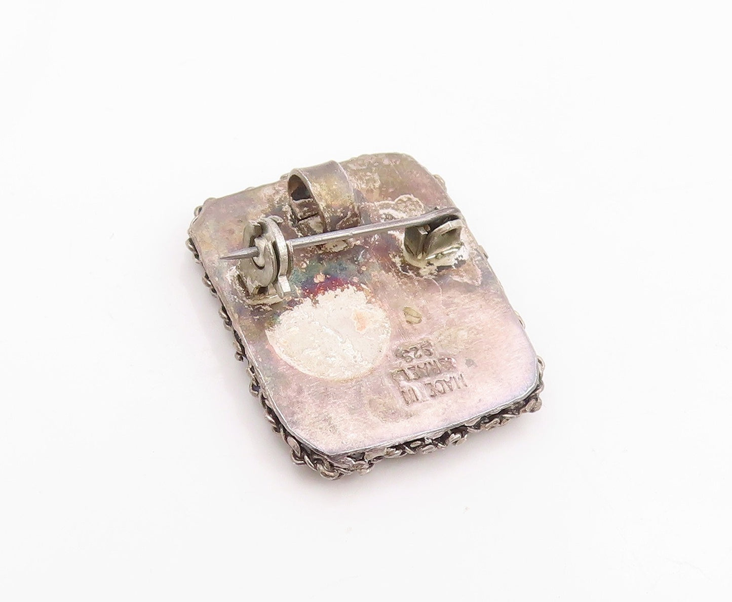 925 Sterling Silver Vintage Brooch Pin ISRAEL Antique Miniature Painting BP12490