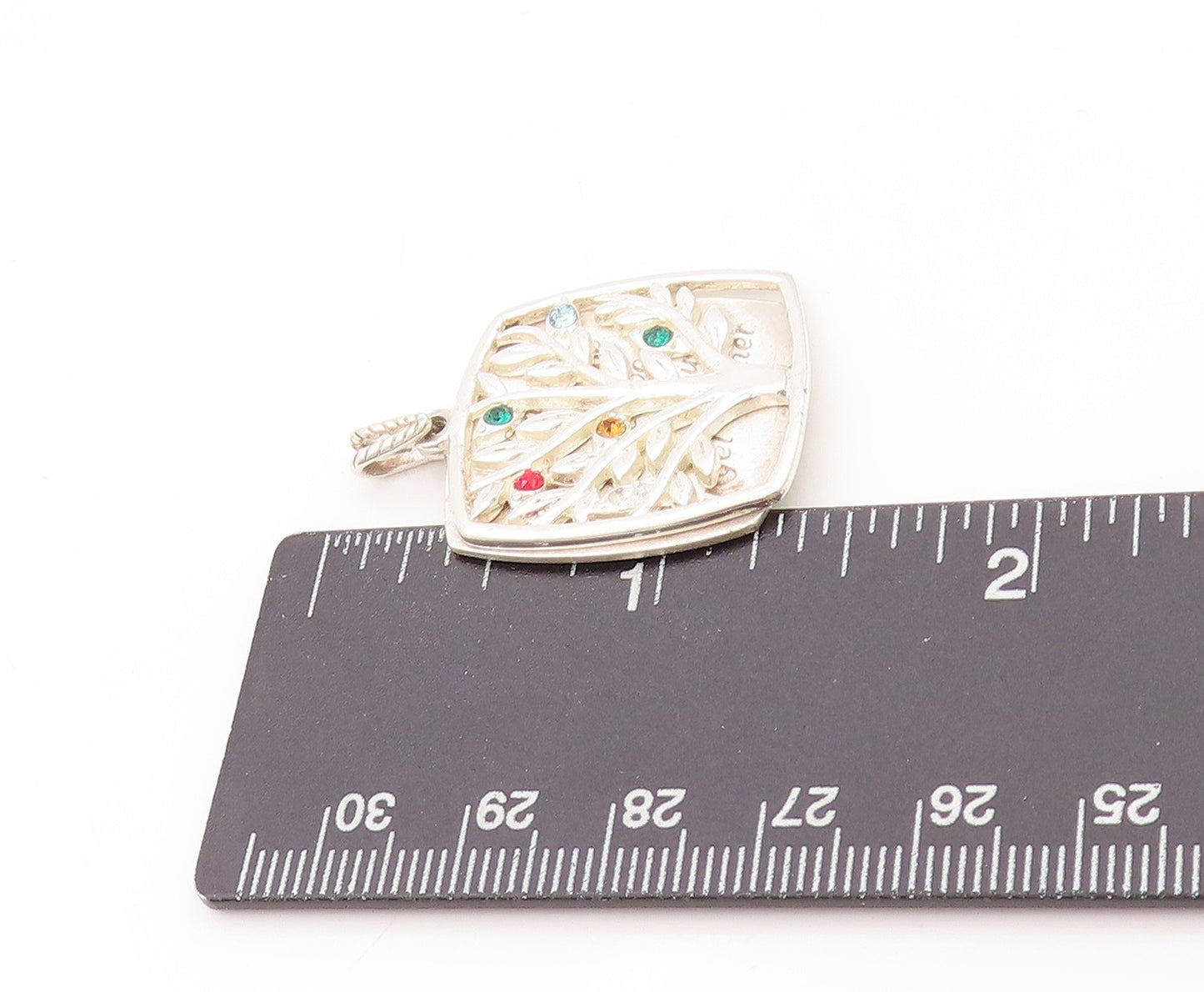 925 Sterling Silver Vintage Pendant Carved Gemstone Mother Tree Of Life  PT24103