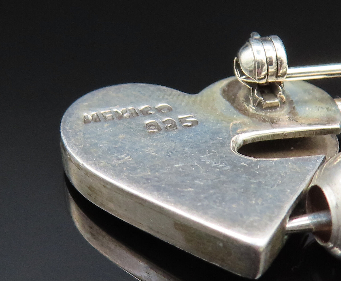 925 Sterling Silver Vintage Bead Ball & Children Charm Heart Safety Pin BP9637