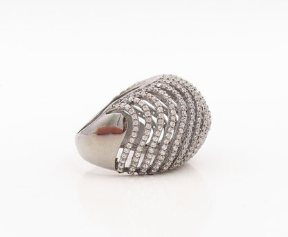 925 Sterling Silver Vintage Ring Large Cutout Domed Topaz Bands  Sz 7  RG30495
