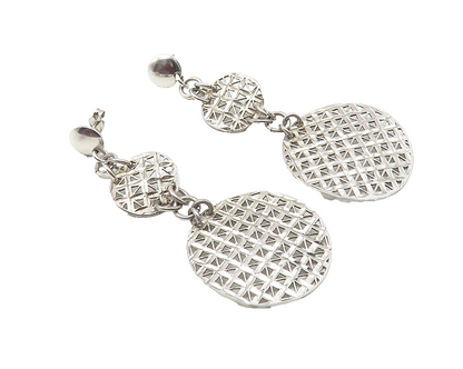 925 Sterling Silver  Vintage Shiny Floral Cutout Design Drop Earrings  EG5580