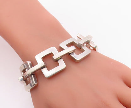 925 Sterling Silver Vintage Bracelet MEXICO Solid Geometric Link HEAVY  BT12142