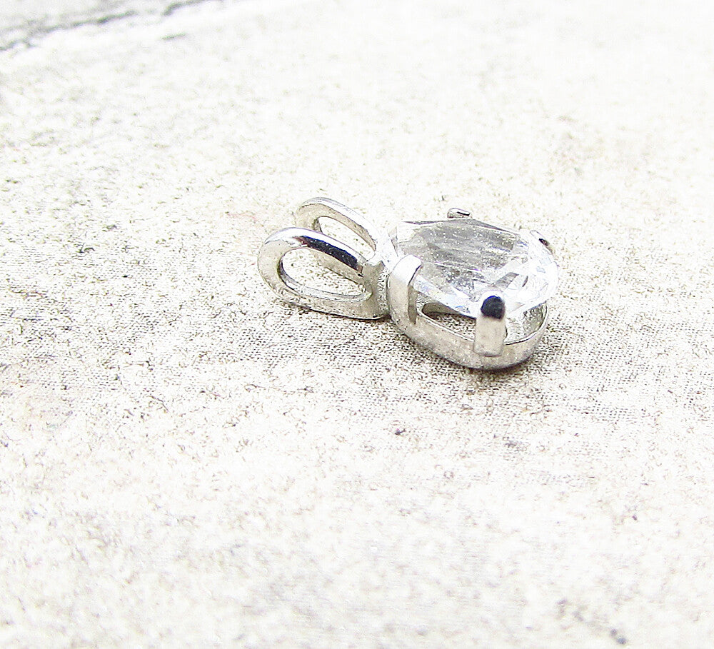 925 Sterling Silver  White Cubic Zirconia Tear Drop Slider Pendant  PT1768