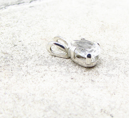 925 Sterling Silver  White Cubic Zirconia Tear Drop Slider Pendant  PT1768