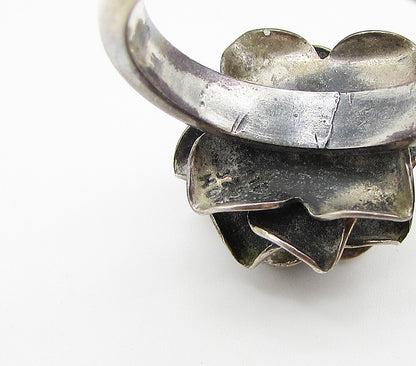 MEXICO 925 Silver  Vintage Sculpted Spring Flower Band Ring Sz 6  RG3079